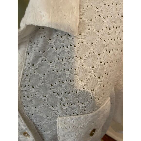 live and let live Boho White Eyelet Button Down Shirt Size L - Picture 5 of 8